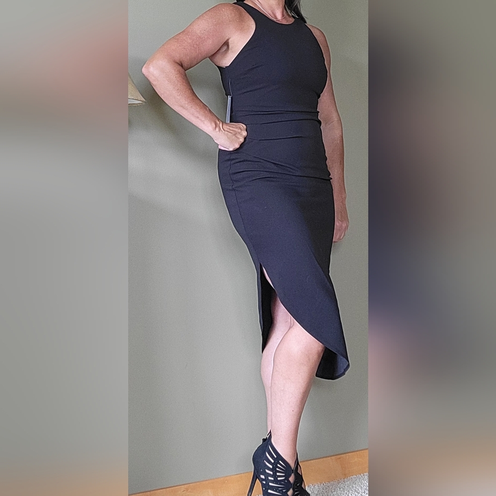 Black Asymmetrical Midi Pencil Dress